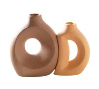 Baluue Hollow Ceramic Vase with Matte Finish Small Modern Flower Arrangement Containers for Pampas Grass Minimalist Home and Office Decor Stylish Farmhouse Centerpieces for Living Dining