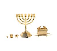 Baluue Jewish Figurine Sculpture Israel Ark Covenant Statue with Gold Menorah Candle Holder Spiritual Artwork Tabletop Decor for Home Wear-resistant Religious Ornament