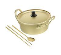 Baluue Korean Style Ramen Pot Non-Stick Cooking Pot with Double Handles for Instant Noodles and Milk Heating Deep Aluminum Noodle Soup Pan with Gold Chopsticks Suitable for Grill and