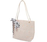 Baluue Lightweight Synthetic Material Woven Handbag Fine Texture and Elegant Bow Knot Design, Beige Straw Shoulder Bag for Many Occasions and Casual Beach Outings