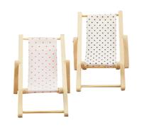Baluue Miniature Beach Chair, 2pcs Nautical Foldable Wooden Beach Recliner Chair Mediterranean Mini Longue Deck Chair Doll House Ornaments for Dollhouse Ocean Beach Decorations