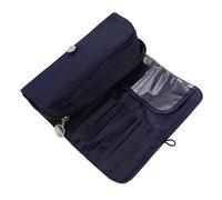 Baluue Multifunction Makeup Brush Rolling Bag Blue Cosmetic Storage Case with Large Flap Closure Polyester Simple Design Protective Professional Tools Cosmetic Organizer for Travel