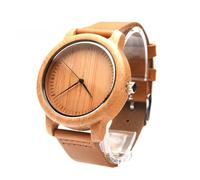 Baluue Natural Wooden Casual Wrist Watch for Men Bamboo Surface with Leather Strap Lightweight Vintage Design Comes with Box for Any Occasion