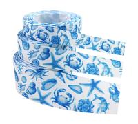 Baluue Ocean Style Wired Edge Ribbon Set 10mm 22mm 38mm Blue Nautical Craft Ribbon 5 Yards X 3 Rolls for Summer Wreaths Wrapping Hair Bows and DIY Decorations