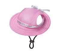 Baluue Pet Sun Hat Comfortable Adjustable Pink for Puppies and Small Dogs with Mesh Cloth, Ear Holes, and Strap Sun Protection Hat for Carnival and Photo Shoot