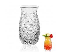 Baluue Pineapple Cocktail Glasses 16oz (480ml) Creative Embossed Tiki Glassware for Pina Colada, Tropical Party Juice Cup, Decorative Drinking Glass for Home Bar, Heavy Base