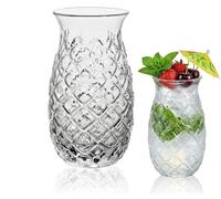 Baluue Pineapple Cocktail Glasses, 480ml Lead-Free Tiki Glassware for Pina Colada, Tropical Party Drinkware, Heavy Base Highball Juice Cup for Mai Tai & Exotic Cocktails