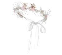 Baluue Pink Pearl Flower Girl Headband Lightweight and Secure Floral Hairband with Ribbon Sturdy and Comfortable for Girls for Wedding Party Festival