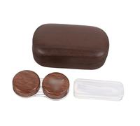 Baluue Portable Contacts Lens Box Leakproof Vintage Leather Large Diameter Double Compartment Storage Case for Eyes on the Go Dark Brown