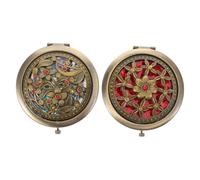 Baluue Portable Makeup Mirror 2pcs Set Small round Folding Compact Travel Mirrors for Women Creative Vintage Hollow Design Lightweight for On-the-go Use Random Style