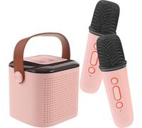 Baluue Portable Wireless Karaoke Speaker System with 2 Mini Microphones, Pink Compact Wireless Speaker for Travel and Home Party Use