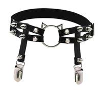 Baluue Punk Goth Leather Rivet Leg with Cat-shaped Ring Adjustable Lightweight for Women Stylish Suspenders for Party Cosplay Halloween and Gothic Fashion