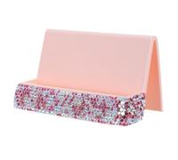 Baluue Rhinestone Business Card Holder for Desk Pink Single-Sided Crystal Visiting Card Display Stand Office Desktop Organizer Portable