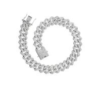 Baluue Rhinestone Link Chain Bracelet Hip-hop Metal Link Chain Jewelry for Men Women Silver 20cm Stackable Full Drill Bracelet