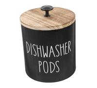 Baluue Rustic Round Wood Dishwasher Pod Holder with Lid Airtight Laundry Beads Dispenser Decorative Storage Bin for Kitchen Organization and Vintage Style