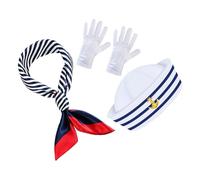 Baluue Sailor Captain Hat Scarf and Gloves Set Blue White Striped Nautical Costume Accessories for Women Men Sea Captain Outfit Party Role Play