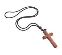 Baluue Sandalwood Cross Necklace Rope Pendant Vintage Retroinspired Hypoallergenic Handcraft Design Easter Jewelry for Religious Events and Formal Occasions