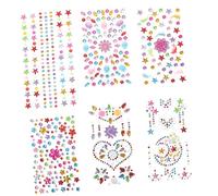 Baluue Self-adhesive Rhinestone Stickers 6 Sheets Crystal Gem Face Jewels for Boys and Girls Festival Body Gems Dolphin Stars Flower Hearts and Colorful Shapes