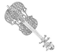 Baluue Silver Alloy Violin Brooch Pin with Rhinestones, Versatile Accessory Adds Elegance to Hats and Bags for Formal Events and Casual Outings