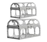 Baluue Treasure Chest Shaped Candy Box Set 2pcs Silver Mini and Large Present Case Keepsake Storage for Weddings Christmas and Party Favors