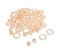 Baluue Unfinished Wood Beads and Rings Set Natural Large Spacer Beads for DIY Crafts Jewelry Making Wreaths Keychains Crochet and Home Decoration