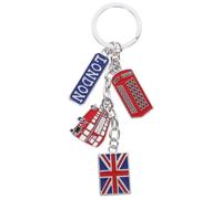 Baluue Union Jack Metal Keyring with London Bus and Telephone Box