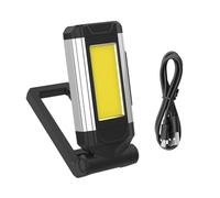 Baluue USB Rechargeable Work Light with Rotating Head and Built Magnet Portable Camping Lamp for Outdoor Emergency and Garage Repair Silver Folding Bracket Design