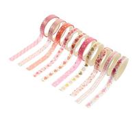 Baluue Valentine’S Day Themed Washi Tape Set 10 Rolls Red Foil Adhesive Craft Tape with Love Heart Pattern for Scrapbook DIY Handbook Decoration