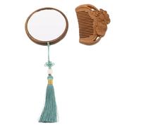 Baluue Vintage Hand-carved Wooden Comb and Mirror Set for Women Compact Portable Travel Makeup Grooming Kit with Gentle Detangling Hair-friendly Design and Sustainable Materials