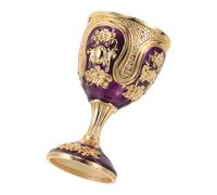 Baluue Vintage Metal Goblet Wine Glass with Embossed Floral Design European High-stem Chalice for Home Bar Wedding Christmas and Ritual Offering Antique Style Altar Wine Cup in Gold