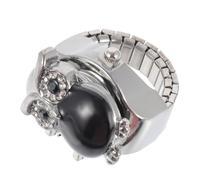 Baluue Vintage Owl Finger Ring Watch with Movement Arabic Numerals Black Retro Ornament for Women Halloween Birthday Christmas