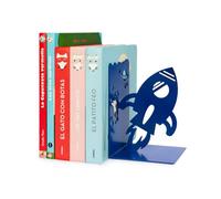 Balvi Bookend Decorative Rocket Spaceship Moon Upright Childrens Book Ends For Shelves Blue