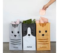 Balvi Cat Faced Reusable Eco-Friendly Waste Recycling Bag 3Pc Set
