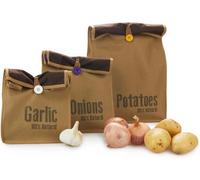 Balvi Veggies 100% Natural Fabric Brown 3 Colour Zipped Sides Set Of 3 Storage Bags For Potato, Onions And Garlic