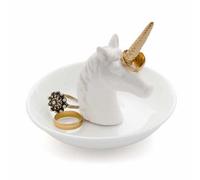 Balvi White Unicorn Gold Horn Ring Holder Jewellery Tray Ceramic