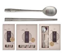 Balwoo [2 Sets] Orchid Design Korean Style Sticky Rice Spoon Chopsticks Set 304 Stainless Steel Soup Spoon Ramen Chopsticks Flatware (2 Sets)