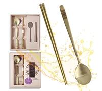 BALWOO [5 Sets] [Made in Korea] Korean Sticky Rice Spoon Chopsticks Set Gold Titanium Plating 304 Stainless Steel Tableware Cutlery Set Mukbang Chopsticks (Korean Palace Pattern TITANIUM, 5 Sets)