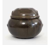 BALWOO Earthenware Onggi Korean Traditional Clay Jar Ceramic Canister/Handmade Food Sauce Storage Container for Tea, Coffee Bean, Salt/Breathing Clay Pot Kimchi Fermentation Crock (No.4(H13cm))