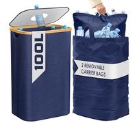 BAM BOO BOX Recycling Bins for Kitchen 100L Blue - Large Kitchen Recycling Bin with 2 Removable Carry Bags - Slim Bottle Storage Bin Recycle Bins Large Dustbin