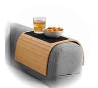 BAM BOO BOX Sofa Arm Tray Bamboo - Sofa Tray Table Caddy 42x34x0.7cm - Armchair Table Cup Holder Bamboo - Couch Caddy Wood Natural | For Glasses, Cups & Plates (Natural with Pad)