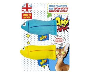 BAM! Strong Catnip Cat Toy North American Catnip Filled - Fish Shape In Yellow And Blue - Perfect For Playful Cats - Durable And Fun - Ideal 7.5cm Size For Cats Of All Ages And Breeds