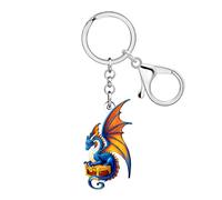 BAMAY Acrylic Cool Stuff Dragon Keychain Charms Dragon Gifts Fantasy Dinosaur Jewellery for Women Teens Key Chain Accessories (Blue)