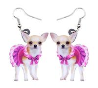 BAMAY Acrylic Cute Chihuahua Dog Earrings Dangle Drop Floral Puppy Jewellery Dog Gifts for Women Charms Decorations (Pink)