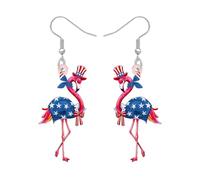 BAMAY Acrylic Cute Patriotic Flamingo Earrings Tropical Bird Dangle with American Flag Hat Patriotic Jewellery independence day 4th of July Gifts for Women Bird Lovers (Red)