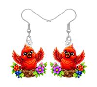BAMAY Acrylic Cute Red Cardinal Earrings Dangle Flower Bird Mushroom Stuff Cardinal Jewellery Summer Bird Lover Gifts for Women Mom
