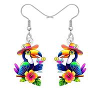 BAMAY Acrylic Cute Toucan Bird Earrings Tropical Floral Margarita Cocktail Glass Dangle Flower Summer Jewellery Bird Lover Gifts for Women Mom (Colorful)