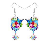 BAMAY Acrylic Floral Wine Glass Margarita Earrings Lightweight Dangle Flower Fruit Butterfly Jewellery Wine Gifts for Cocktail Lovers Women Mom Hawaiian Vacation (Colorful)