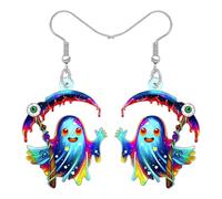 BAMAY Acrylic Ghost Earrings for Women,Horror Grim Reaper Scythe Halloween Earrings Dangle Spooky Gifts for Women Jewellery Costume Accessories (Blue)