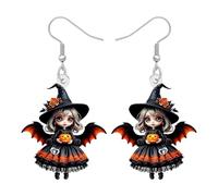 BAMAY Acrylic Gothic Witch Doll Earrings for Women,Spooky Halloween Wicked Earrings Dangle Goth Jewellery Witch Costume Accessories Witchy Gifts for Women (Black)