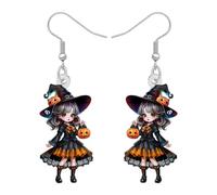 BAMAY Acrylic Gothic Witch Doll Earrings for Women,Spooky Halloween Wicked Earrings Dangle Goth Jewellery Witch Costume Accessories Witchy Gifts for Women (Ebony)